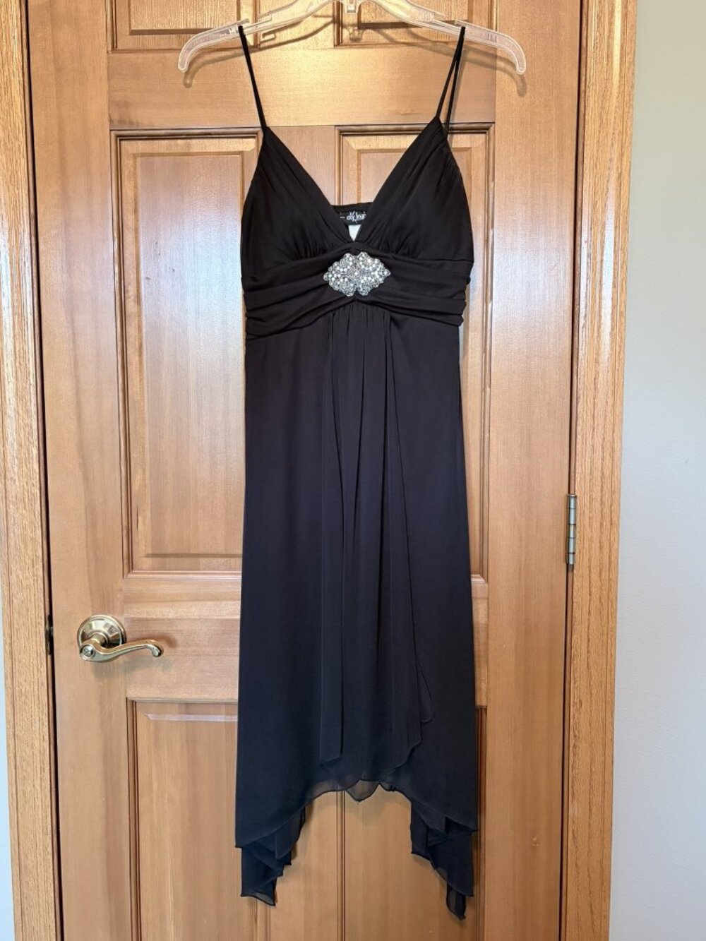 City Triangles Y2K Black Spaghetti Strap Handkerchief Hem Dress Medium